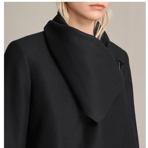 All Saints Monument Black Funnel neck Wool blend coat sz 00 - Picture 1 of 9